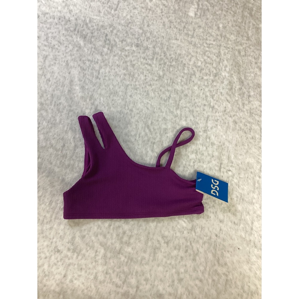 DSG Girls Asymmetric Ribbed Swim Top Vibrant‎ Violet Purple Size Small NEW